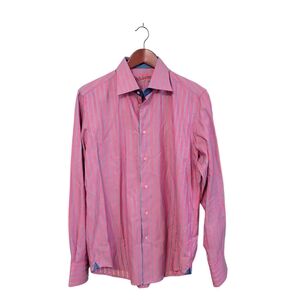 Robert Graham Designer Luxury Pink Blue Stripe Mens Button Shirt‎ Size Medium
